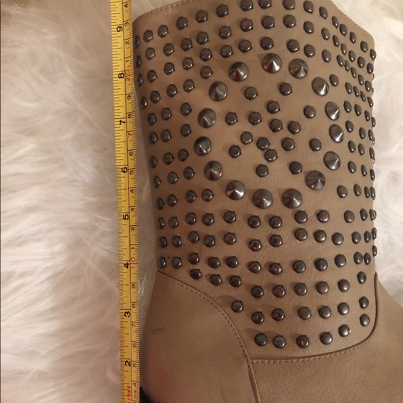 Studded Tan Mid-Calf Boots - Picture 11 of 12